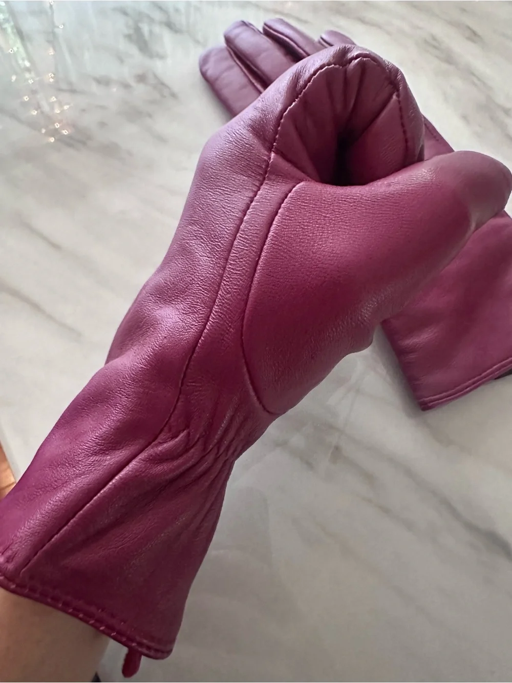 Excelled Women's Classic Magenta Leather Gloves Cashmere Lined! Sz M